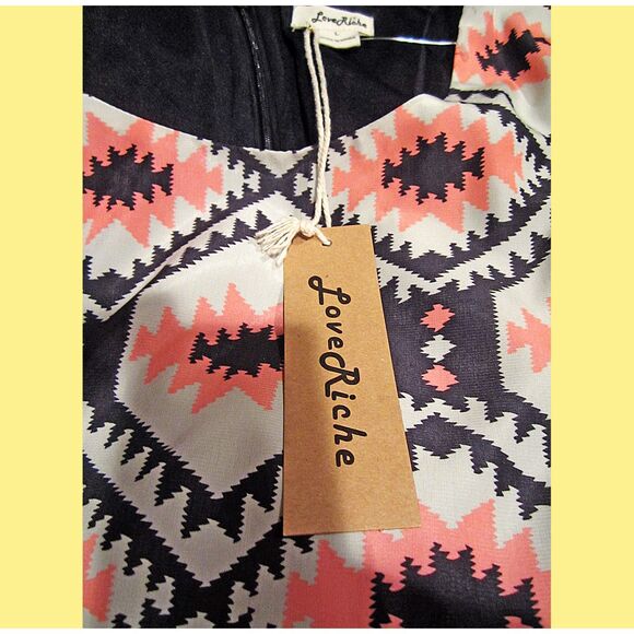LOVE RICHE NEW Bohemian Geometric Aztec Tribal Print Shift Dress M - Picture 5 of 11